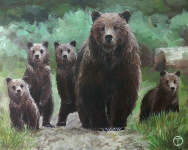 Картина под названием "Grizzly bear #5" - Olia Tomkova, Подлинное произведение искусства, Акрил