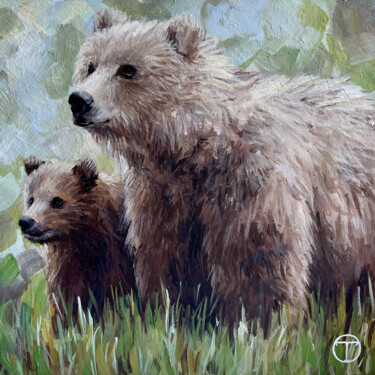 Schilderij getiteld "Grizzly bears 6" door Olia Tomkova, Origineel Kunstwerk, Acryl