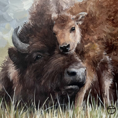 Painting titled "Bisons" by Olia Tomkova, Original Artwork, Acrylic