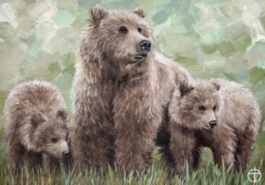 Peinture intitulée "Grizzly bears 7" par Olia Tomkova, Œuvre d'art originale, Acrylique