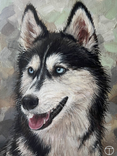 Pintura titulada "Husky 3" por Olia Tomkova, Obra de arte original, Acrílico