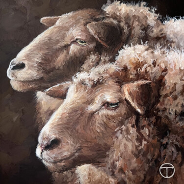 Painting titled "Sheeps 4" by Olia Tomkova, Original Artwork, Acrylic