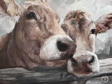 Painting titled "Cows 2" by Olia Tomkova, Original Artwork, Acrylic
