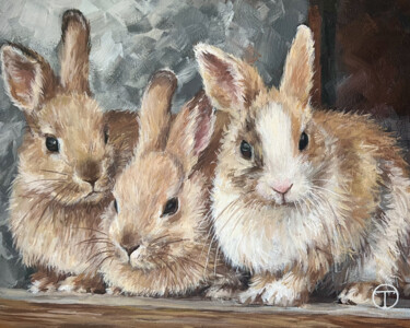 Painting titled "Rabbits 2" by Olia Tomkova, Original Artwork, Acrylic