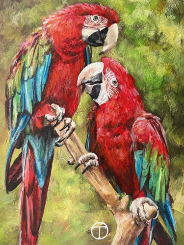 Painting titled "Parrots 2" by Olia Tomkova, Original Artwork, Acrylic