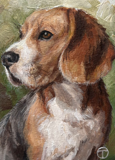 Painting titled "Beagle 5" by Olia Tomkova, Original Artwork, Watercolor