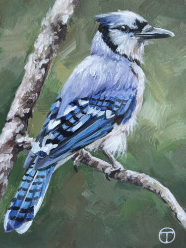 Schilderij getiteld "Blue jay" door Olia Tomkova, Origineel Kunstwerk, Acryl