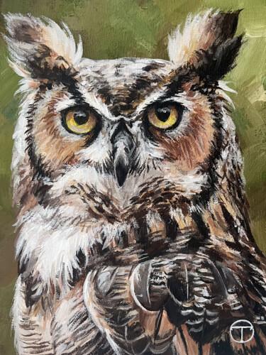 Malerei mit dem Titel "Owl 3" von Olia Tomkova, Original-Kunstwerk, Acryl