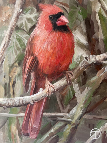 Painting titled "Red cardinal 1" by Olia Tomkova, Original Artwork, Acrylic