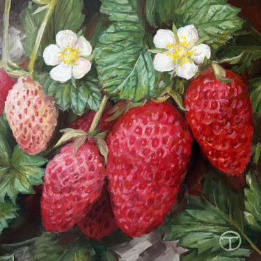 Malerei mit dem Titel "Strawberry" von Olia Tomkova, Original-Kunstwerk, Acryl