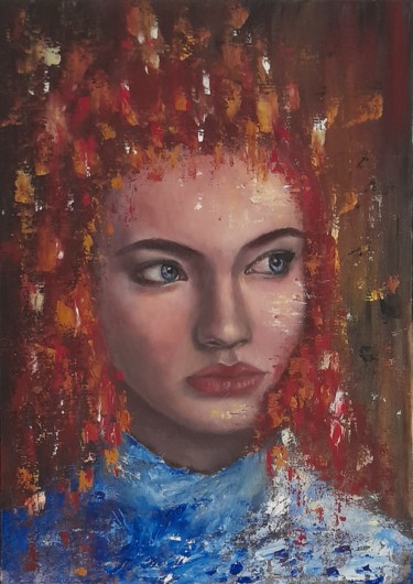 Malerei mit dem Titel "La ragazza rossa" von Olha Alippa, Original-Kunstwerk, Öl