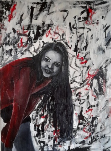 Painting titled "Happy girl" by Olha Alippa, Original Artwork, Acrylic Mounted on Wood Stretcher frame