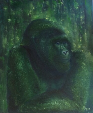 Painting titled "Gorilla" by Olha Alippa, Original Artwork, Oil Mounted on Wood Stretcher frame