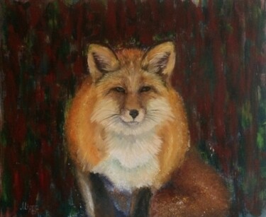 Painting titled "Fox" by Olha Alippa, Original Artwork, Oil Mounted on Wood Stretcher frame