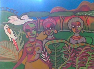 Pintura intitulada "Tombazanas na selva" por Olinda Gil, Obras de arte originais