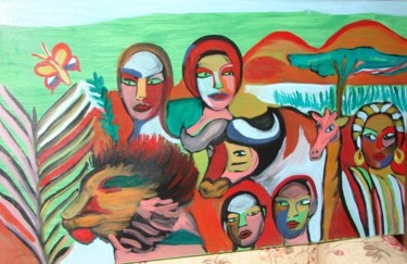 Pintura intitulada "Fantasia na selva" por Olinda Gil, Obras de arte originais