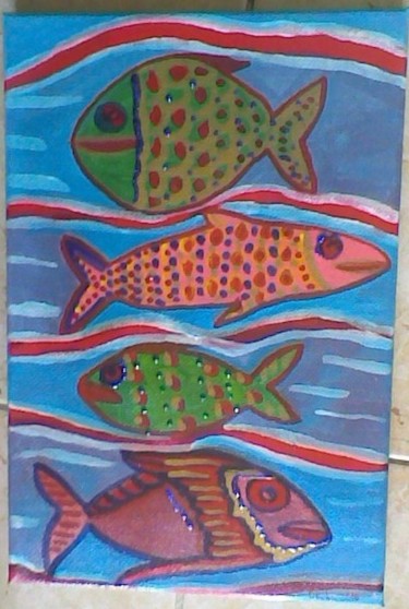 Pintura intitulada "Peixes" por Olinda Gil, Obras de arte originais