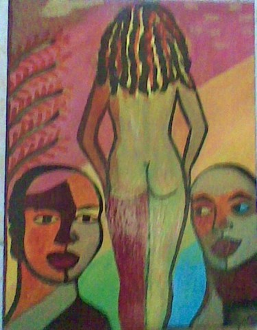 Pintura intitulada "Escondendo o umbigo" por Olinda Gil, Obras de arte originais