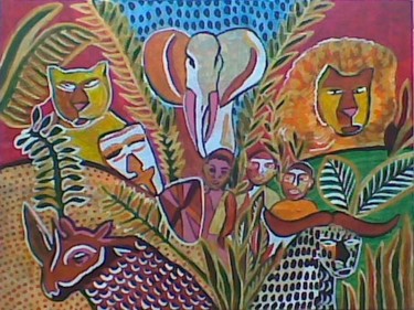 Pintura intitulada "Vida na Selva" por Olinda Gil, Obras de arte originais