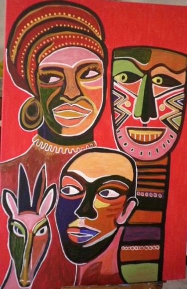 Pintura intitulada "Festa na machamba" por Olinda Gil, Obras de arte originais