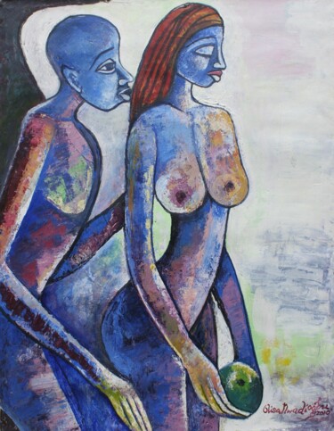 Painting titled "adam-and-eve-acryli…" by Olisa Nwadiogbu, Original Artwork, Oil