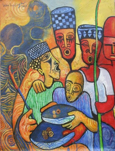 Painting titled "nyem-dash-beggers-o…" by Olisa Nwadiogbu, Original Artwork, Oil