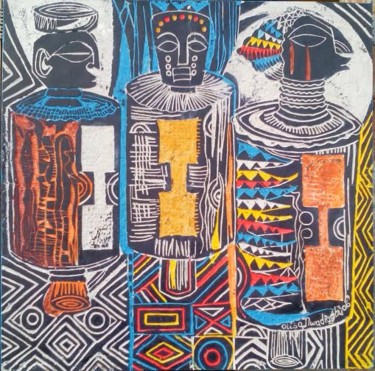 Malerei mit dem Titel "Ekwe na kp dike" von Olisa Nwadiogbu, Original-Kunstwerk