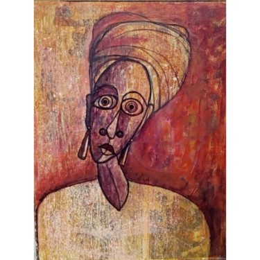 Malerei mit dem Titel "Long neck woman" von Olisa Nwadiogbu, Original-Kunstwerk, Acryl