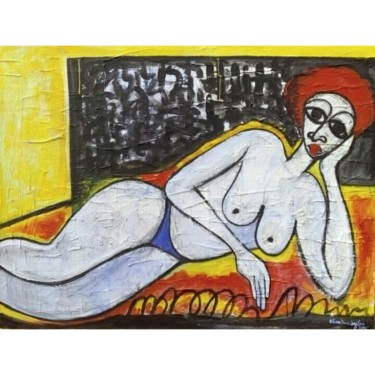 Painting titled "Nude in bed" by Olisa Nwadiogbu, Original Artwork, Acrylic