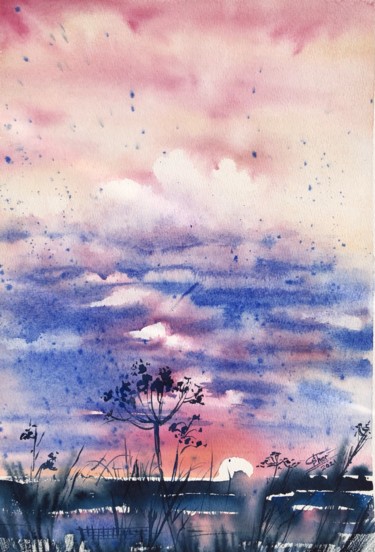 Night Ice Cream Peinture intitulée "Night Ice Cream" par Helga Sherr, Œuvre d'art originale, Aquarelle