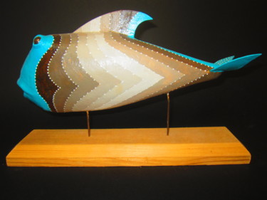 Sculpture intitulée "poisson bleu" par Oliv, Œuvre d'art originale, Techniques mixtes