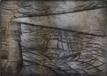 Printmaking titled "North Sea Storm" by Oliver Przemus, Original Artwork, Engraving