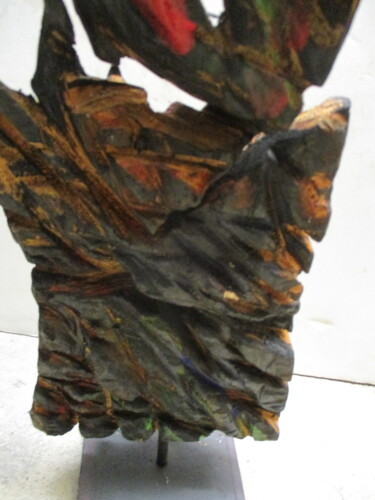 Skulptur mit dem Titel "Blatt im Wind 1" von Oliver Steiner, Original-Kunstwerk, Holz