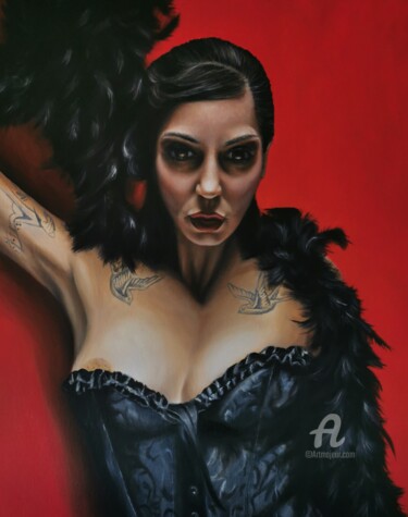 Painting titled "Mujer de Cabaret" by Olivia Caballero González, Original Artwork, Oil