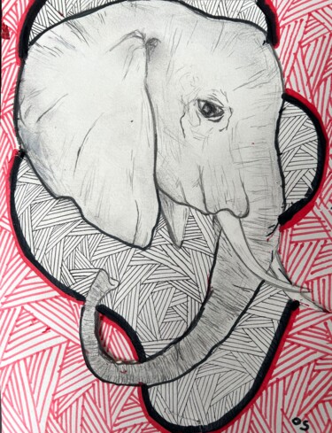 Рисунок под названием "Red Tembo" - Olivia Emélia J Sloane, Подлинное произведение искусства, Карандаш