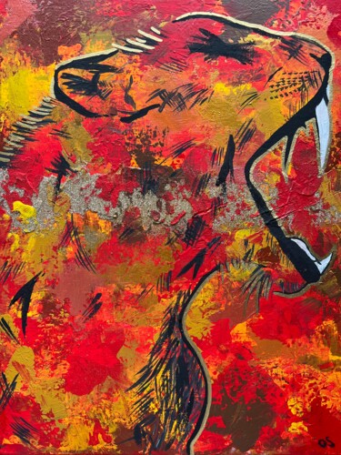 Картина под названием "Feu féroce" - Olivia Emélia J Sloane, Подлинное произведение искусства, Акрил Установлен на Деревянна…