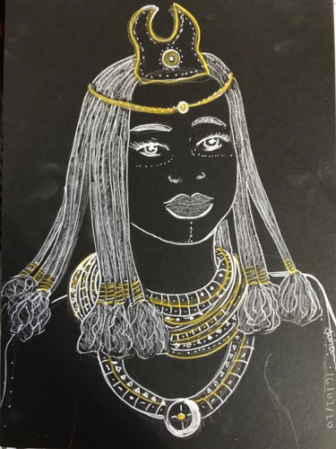 Rysunek zatytułowany „Portrait Femme afri…” autorstwa Olivia Inderchitt, Oryginalna praca, Kreda