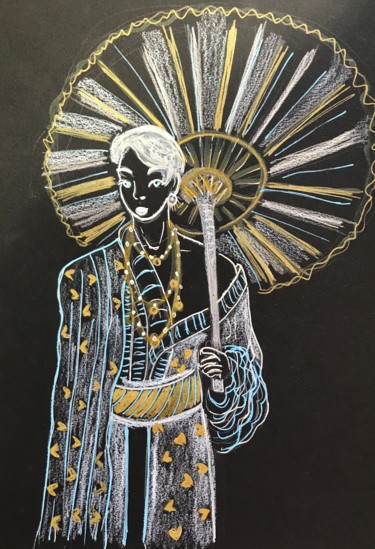 Dibujo titulada "L’homme à l’ombrelle" por Olivia Inderchitt, Obra de arte original, Acrílico