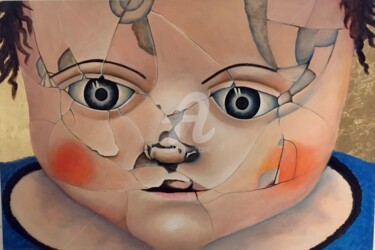 Painting titled "Doll 3" by Olivia Moélo, Original Artwork, Oil Mounted on Wood Stretcher frame