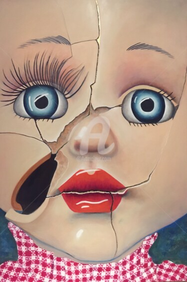 Malerei mit dem Titel "Doll 4" von Olivia Moélo, Original-Kunstwerk, Öl Auf Keilrahmen aus Holz montiert