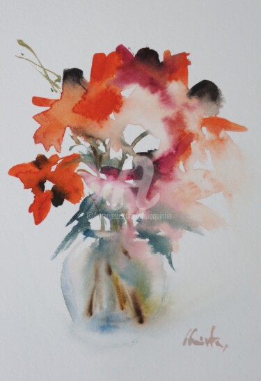 Peinture intitulée "rudbeckias orangé" par Olivia Quintin, Œuvre d'art originale, Aquarelle