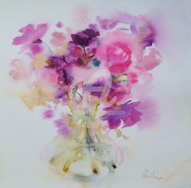 Malarstwo zatytułowany „roses bonbon” autorstwa Olivia Quintin, Oryginalna praca, Akwarela