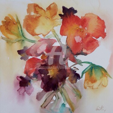 Pintura intitulada "Aux coeurs battants" por Olivia Quintin, Obras de arte originais, Aquarela