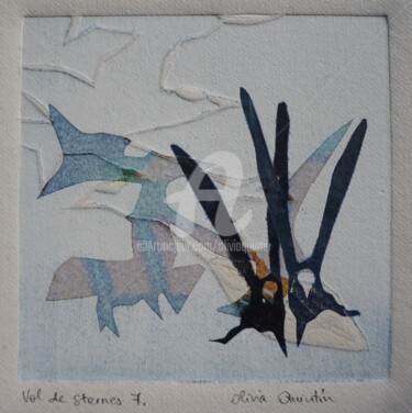 Gravures & estampes intitulée "Vol de sternes 7" par Olivia Quintin, Œuvre d'art originale, Gravure