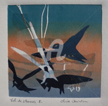 Gravures & estampes intitulée "Vol de sternes 8" par Olivia Quintin, Œuvre d'art originale, Gravure