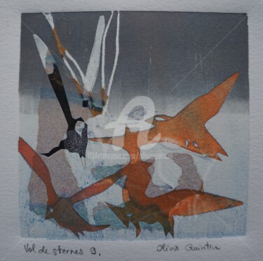 Gravures & estampes intitulée "Vol de sternes 9" par Olivia Quintin, Œuvre d'art originale, Gravure