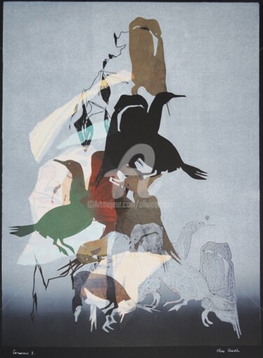 Gravures & estampes intitulée "cormorans 3" par Olivia Quintin, Œuvre d'art originale, Gravure