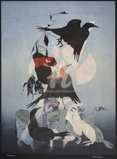 Gravures & estampes intitulée "cormorans 5" par Olivia Quintin, Œuvre d'art originale, Gravure