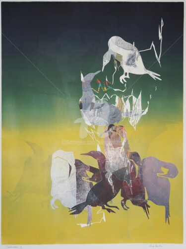 Gravures & estampes intitulée "cormorans 6" par Olivia Quintin, Œuvre d'art originale, Gravure