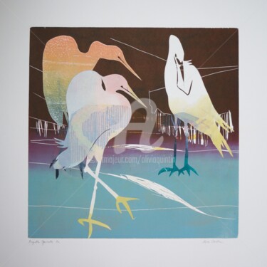 Printmaking titled "Aigrette garzette 14" by Olivia Quintin, Original Artwork, Engraving